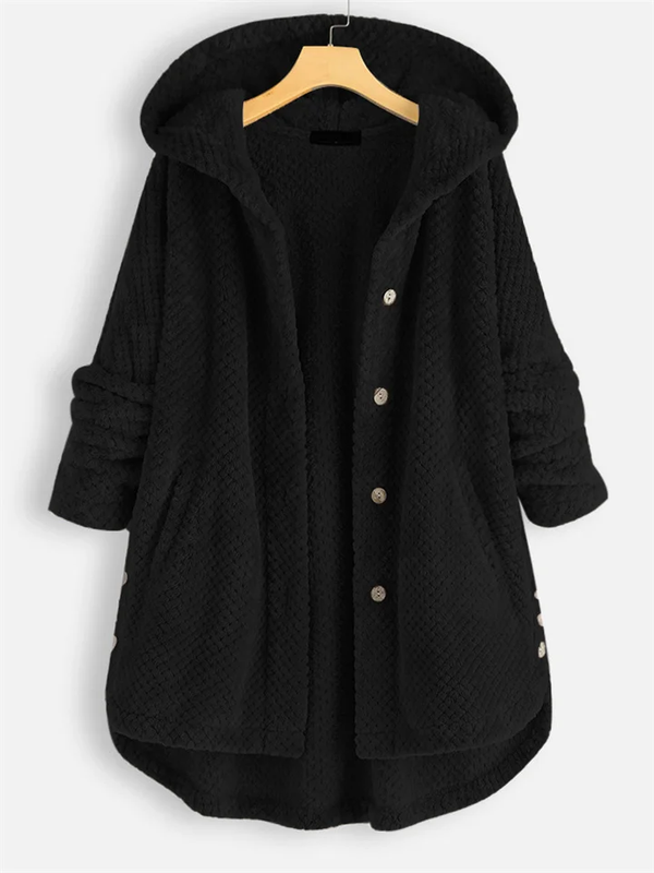 Manteau Teddy pour Femme en Grande Taille – Avec Capuche, Boutons et Poches