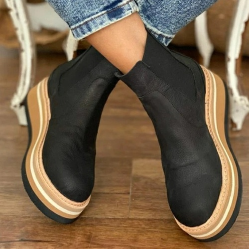 Bottes à Semelle Compensée avec Élastique et Plateforme Chic