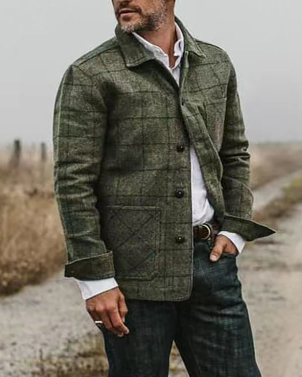 Manteau Homme Style décontracté avec Carreaux et Col à Revers