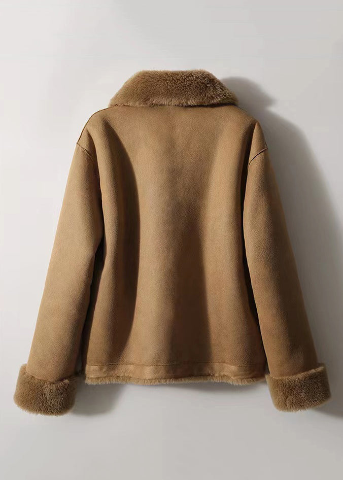 Manteau Réversible Marron avec Col pour Femmes Élégantes