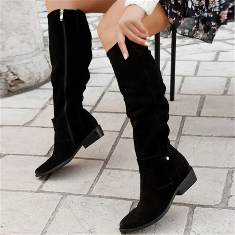 Bottes chic d'hiver pour femmes, hauteur genou avec zip