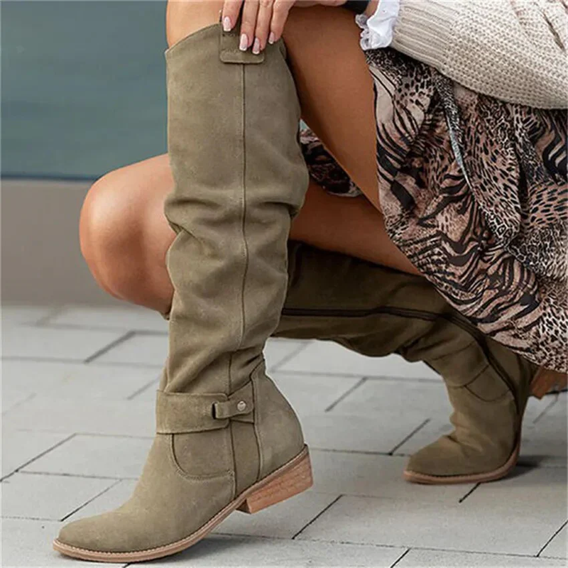 Bottes chic d'hiver pour femmes, hauteur genou avec zip