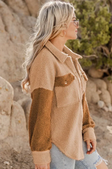 Manteau Camel en Sherpa avec Poches et conception Bicolor