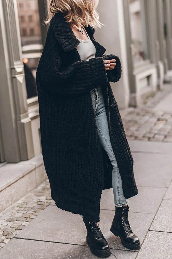 Gilet Midi Oversize pour Femmes, Chaud avec Boutons et Poches