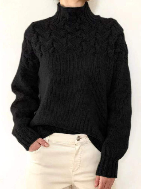 Pull à Manches Longues pour Femme, Col Roulé, Style Simple et Uni